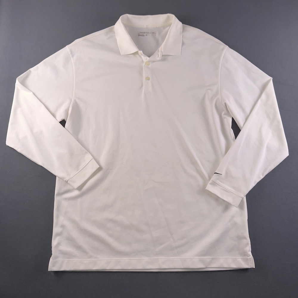 Nike Golf Mens XL Dri-FIT Long Sleeve Polo‎ Shirt White 466364-100